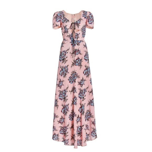 NWT Rodarte Floral Cut Out Maxi Gown Dress Womens 0 Pink Mauve Silk Lace Up NEW - Picture 1 of 15